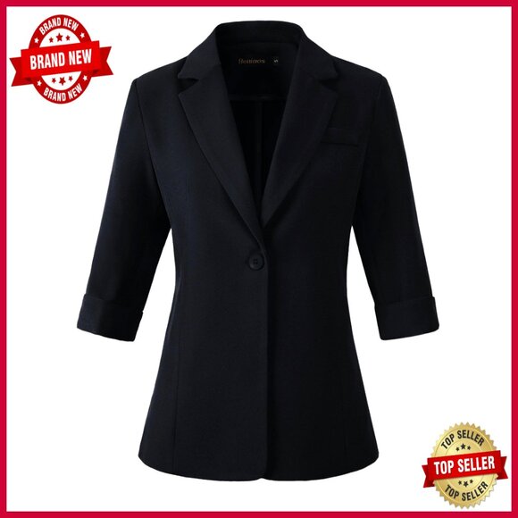 Lightweight 3/4 Sleeve Blazer Business Casual Regular Fit Polyester Blend